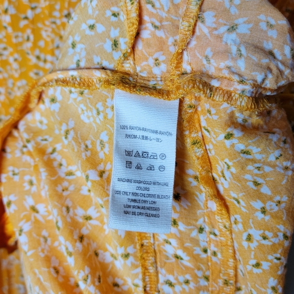 Free People Yellow Oversized Button-Up Ditsy Spring Floral Dress Size Small - Picture 12 of 12